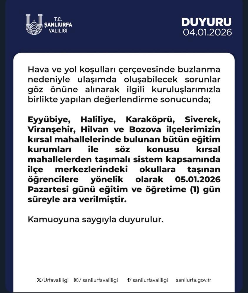 Şanlıurfa'da 7 Ilçede Eğitime 1 Gün Ara Verildi 1