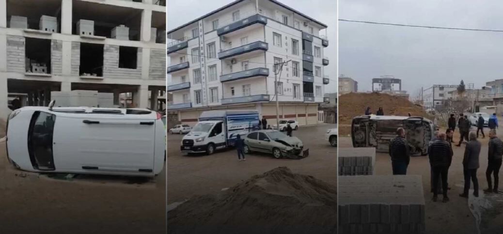 Diyarbakır'da Çarpışan Otomobillerden Biri Devrildi