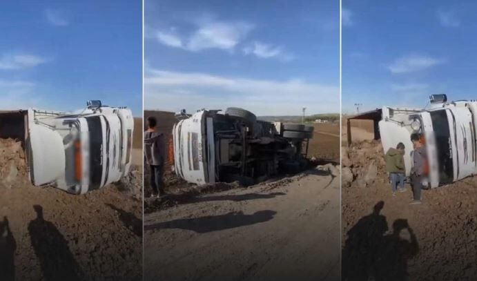 Diyarbakır'da Hafriyat Yüklü Kamyon Devrildi 2 Yaralı