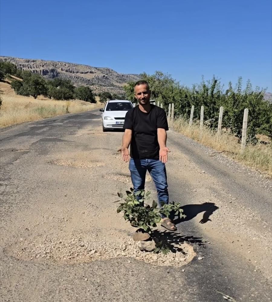 Diyarbakır'da Çukur Dolu Yola Ağaçlı Protesto 3