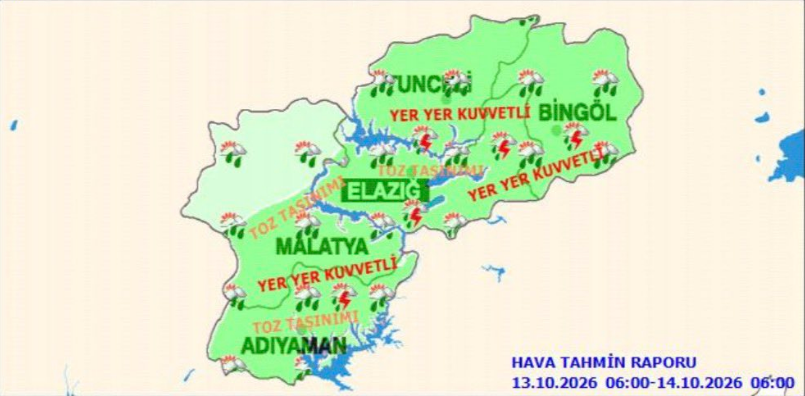 Elazığ’da kuvvetli yağış ve toz taşınımı uyarısı