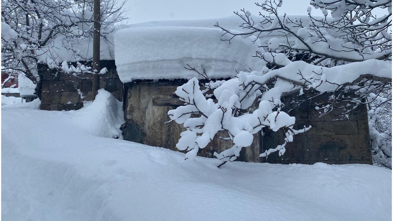 Bitlis’te yoğun kar yağışıyla birlikte evler kara gömüldü
