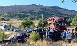 Diyarbakır'da domates yüklü tır devrildi