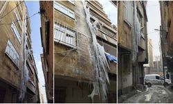 Diyarbakır’da bir binandan buz sarkıtı tehlikesi