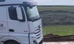 Siirt'te TPAO'ya ait tır çamura saplandı