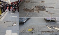 Diyarbakır'da Sağlıkocağı Caddesi esnafının bozuk zemin tepkisi