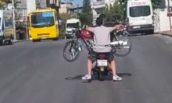Gaziantep'te motosiklet üzerinde motosiklet taşıdılar