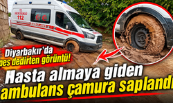 Diyarbakır'da pes dedirten görüntü! Hasta almaya giden ambulans çamura saplandı