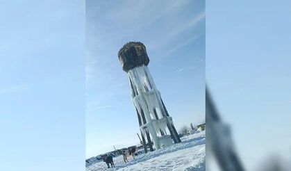 Ergani'de buzla kaplanan su kulesi tehlike saçıyor