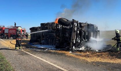 Şanlıurfa'da mısır yüklü tır yandı, sürücüsü sinir krizi geçirdi