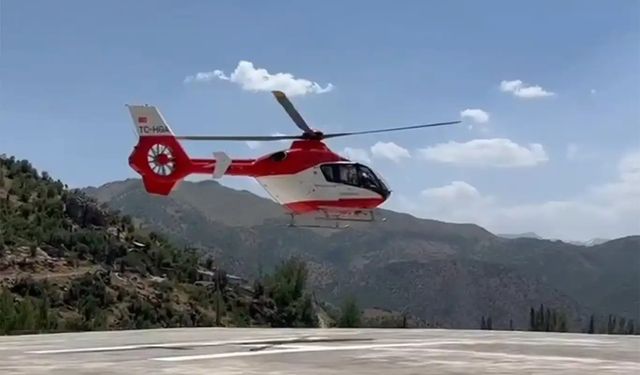 Kulp'ta ambulans helikopter, kalça kemiği kırılan hasta için havalandı