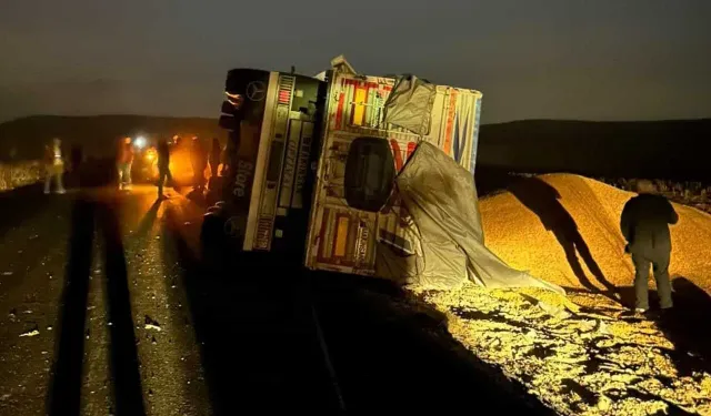 Diyarbakır'da mısır yüklü tır devrildi