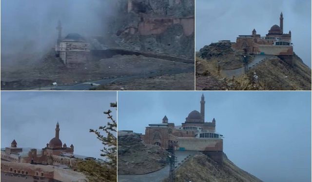 Eşsiz manzarasıyla sisler içinde İshak Paşa Sarayı