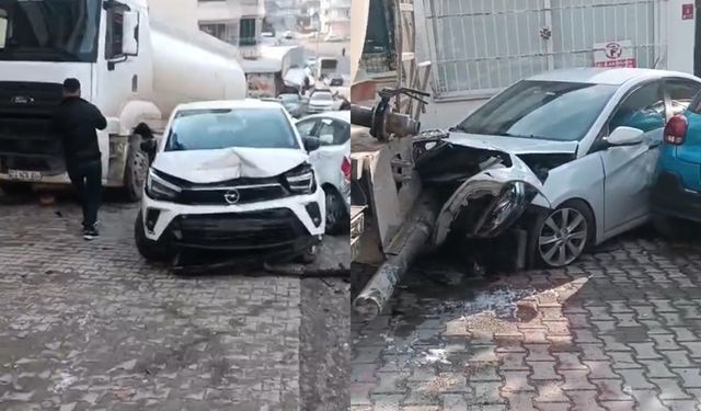 Batman'da freni boşalan tanker, park halindeki araçlara çarptı