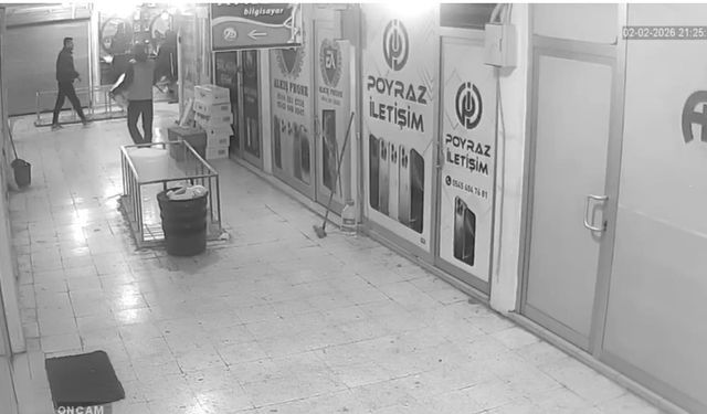 Mardin'de iş yerinden elektrikli süpürge hırsızlığı kamerada