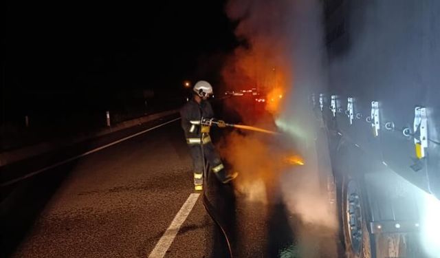 Van'da seyir halindeki tırın lastikleri alev aldı