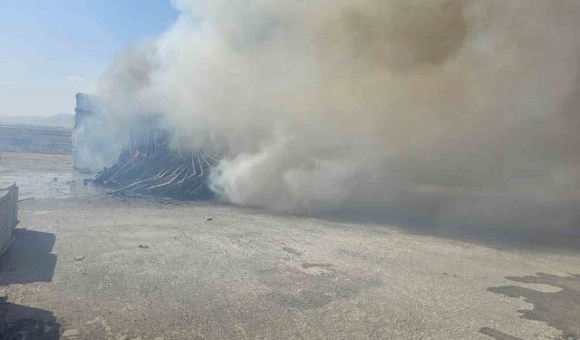 Mardin'de tarla yangını parke taşı imalathanesine sıçradı