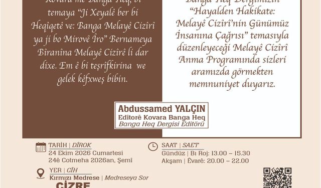 Cizre'de Melayê Cizîrî paneli düzenlenecek