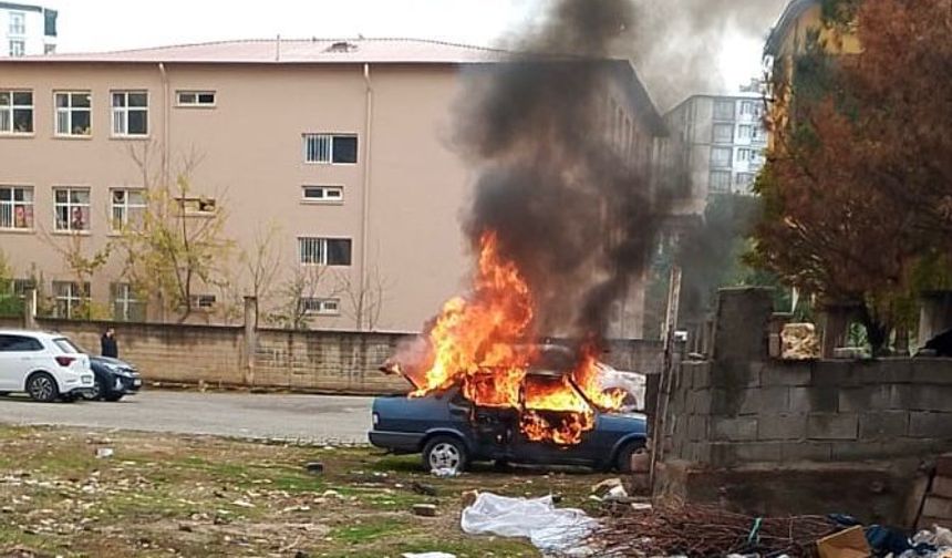 Siirt'te park halindeki otomobil yandı