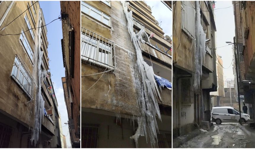 Diyarbakır’da bir binada buz sarkıtı tehlikesi