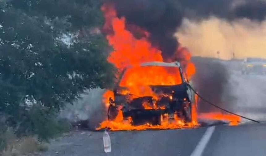 Van-Erciş yolunda seyir halindeki otomobil yandı