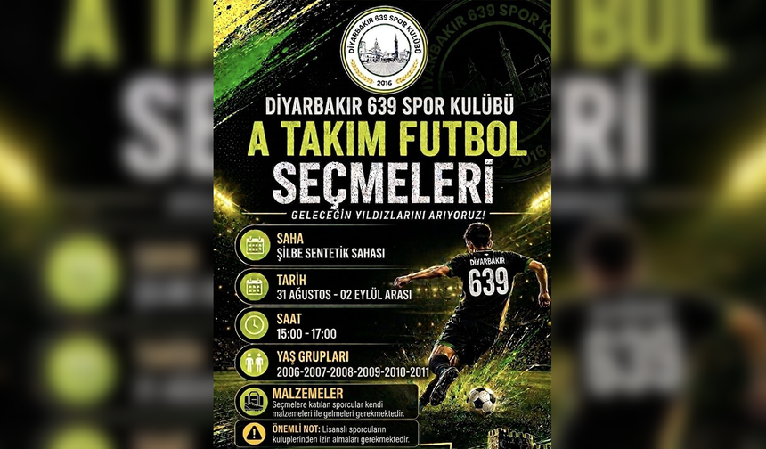 Diyarbakır 639 Spor'da genç yetenekler için seçme yapılacak