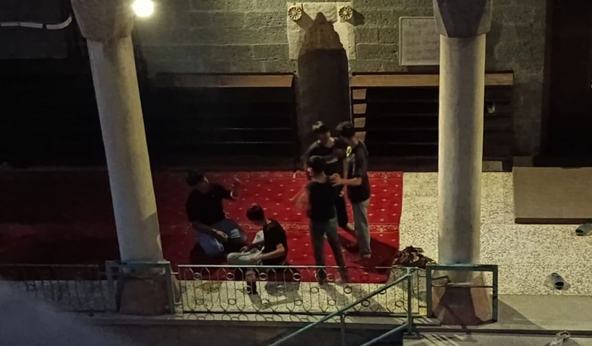Diyarbakır'da cami bahçesinde tepki çeken görüntüler: Çete çevreyi rahatsız ediyor!