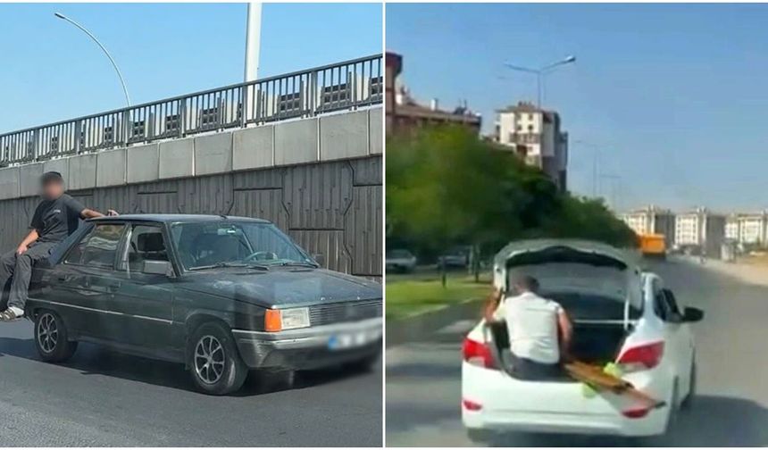 Diyarbakır'da biri bagajda diğeri bagaj kapısında oturup ilerledi