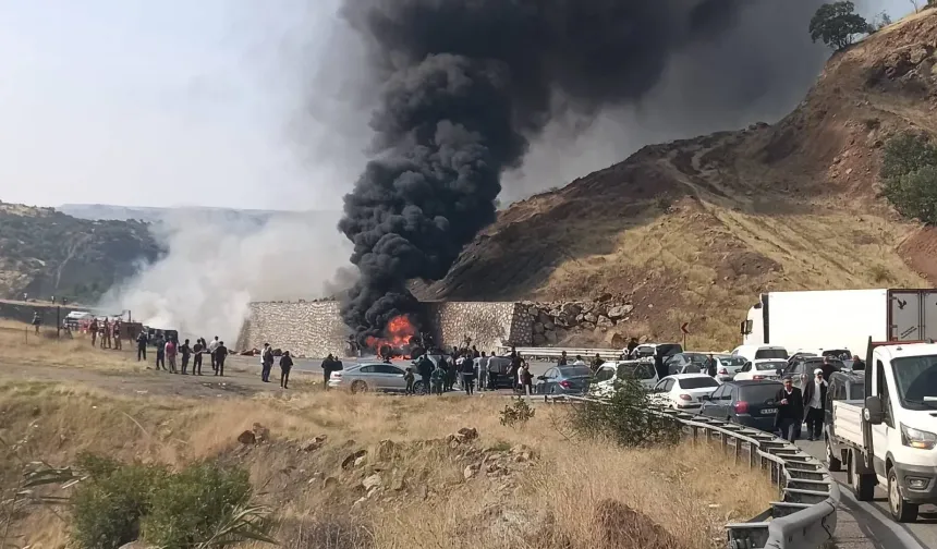 Diyarbakır-Bitlis yolunda duvara çarpan tır alev topuna döndü