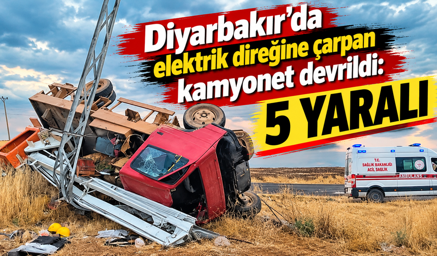 Diyarbakır'da elektrik direğine çarpan kamyonet devrildi: 5 yaralı