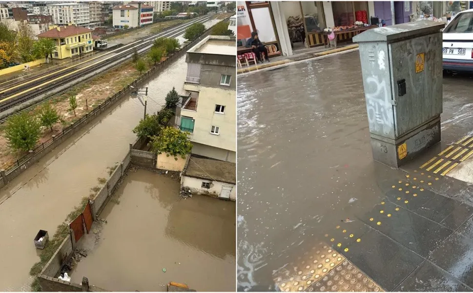 Diyarbakır ilçesinde sağanak yağış sonrası cadde ve sokaklar göle döndü